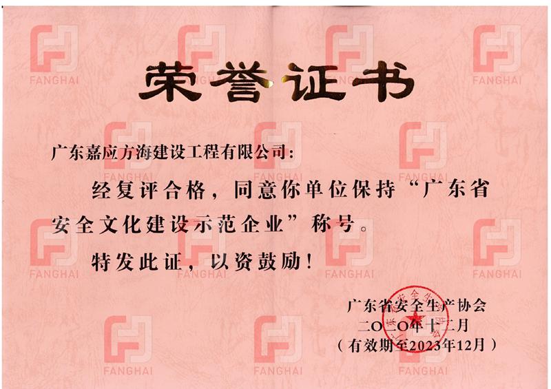 2020广东省安全文化建设示范企业
